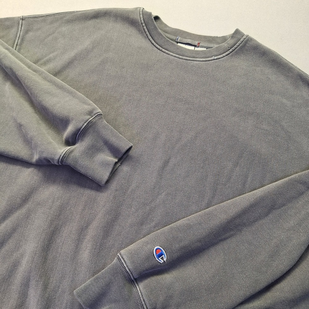 Champion Reverse Weave Crewneck Sweatshirt Gray Faded Distressed Grunge Mens L